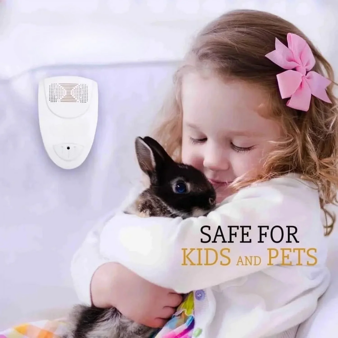 Close-up of the ultrasonic bed bug repeller, a non-toxic & silent solution for home insect control.