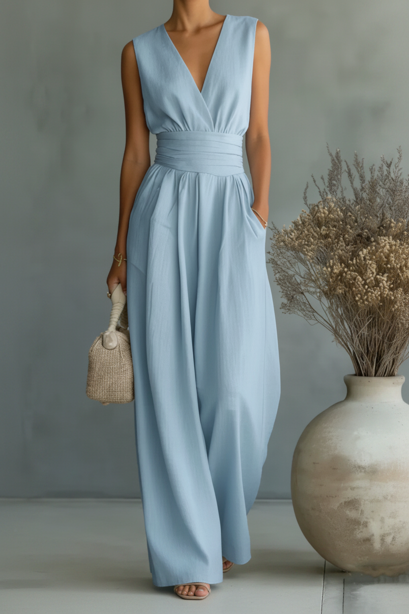 Sophisticated women's cross waist duo set, an elegant jumpsuit alternative for modern office attire & work wear.