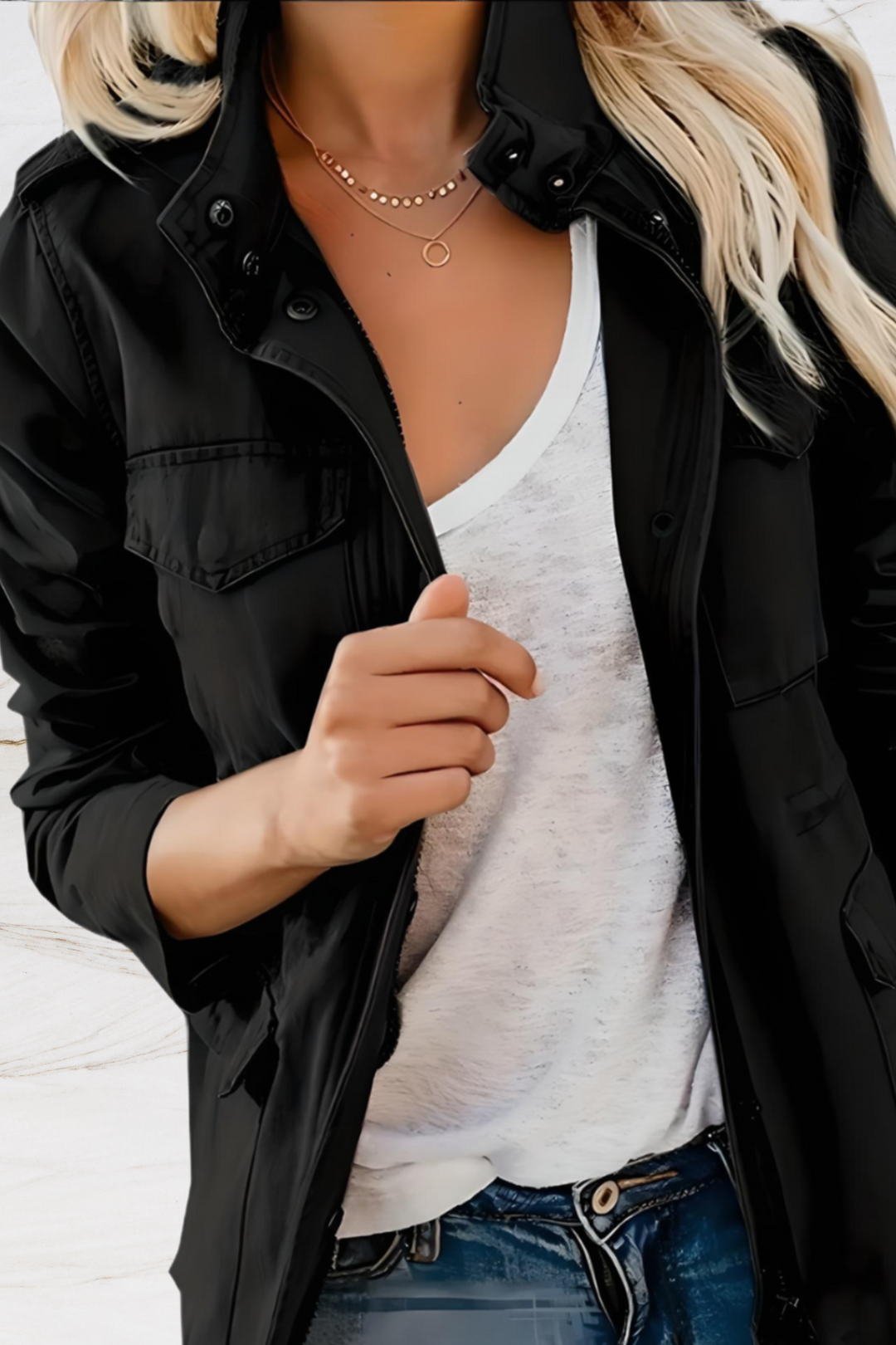 Sleek women's open front jacket, perfect for elegant layering and versatile style.