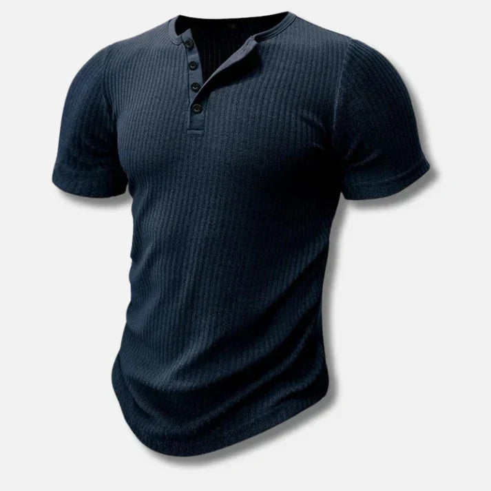 Comfortable men's slim-fit Henley t-shirt. Short sleeve with stylish button placket, great for modern men's fashion.