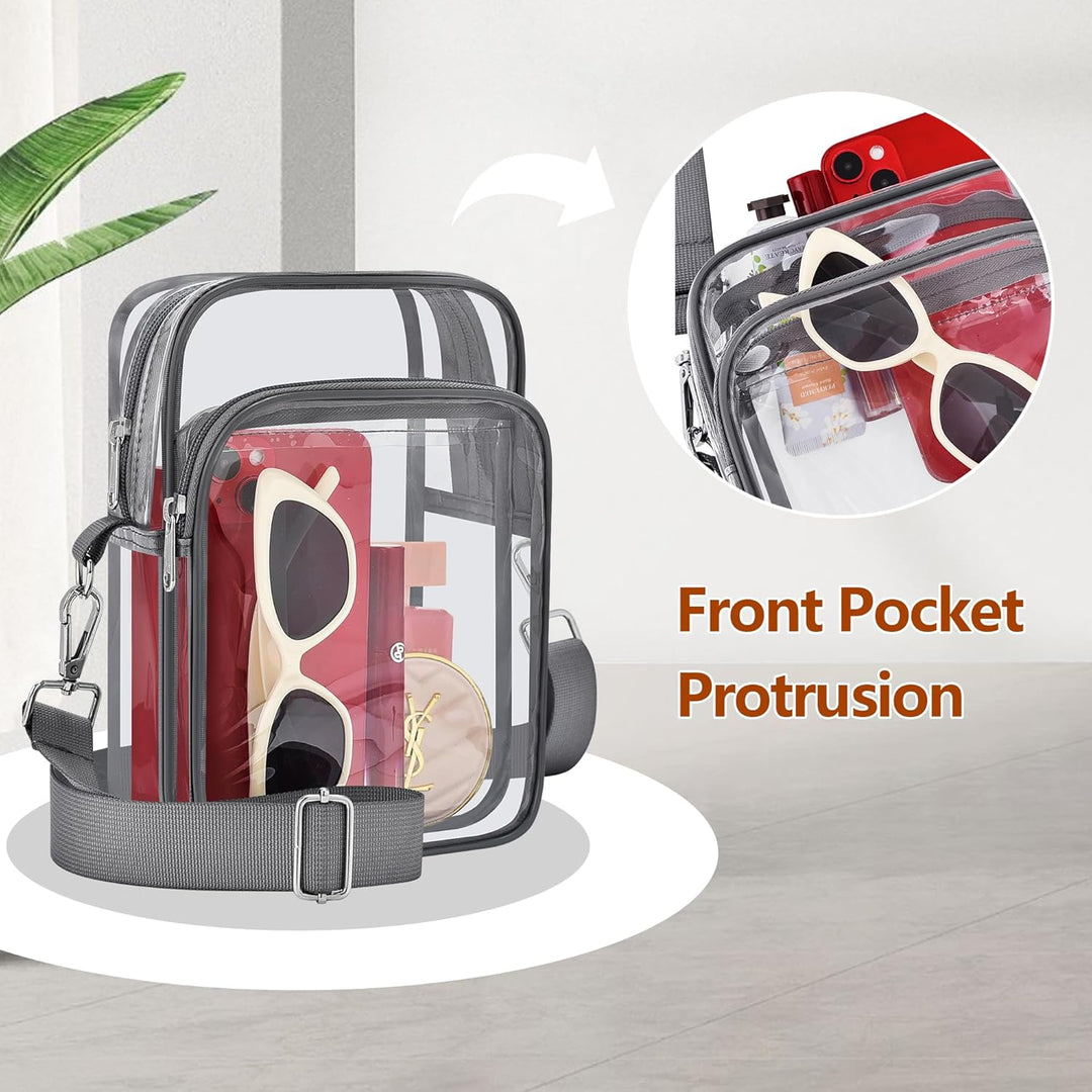 Stylish clear crossbody bag for women with removable strap, transparent design, a chic fashion accessory.