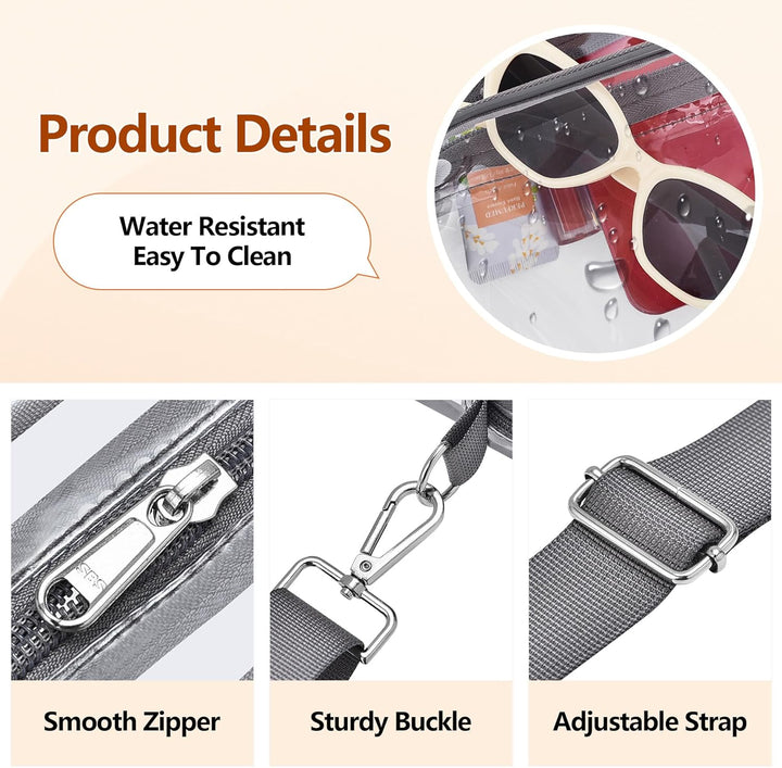 MiniVue transparent crossbody bag, clear PVC women's handbag with adjustable & removable strap.