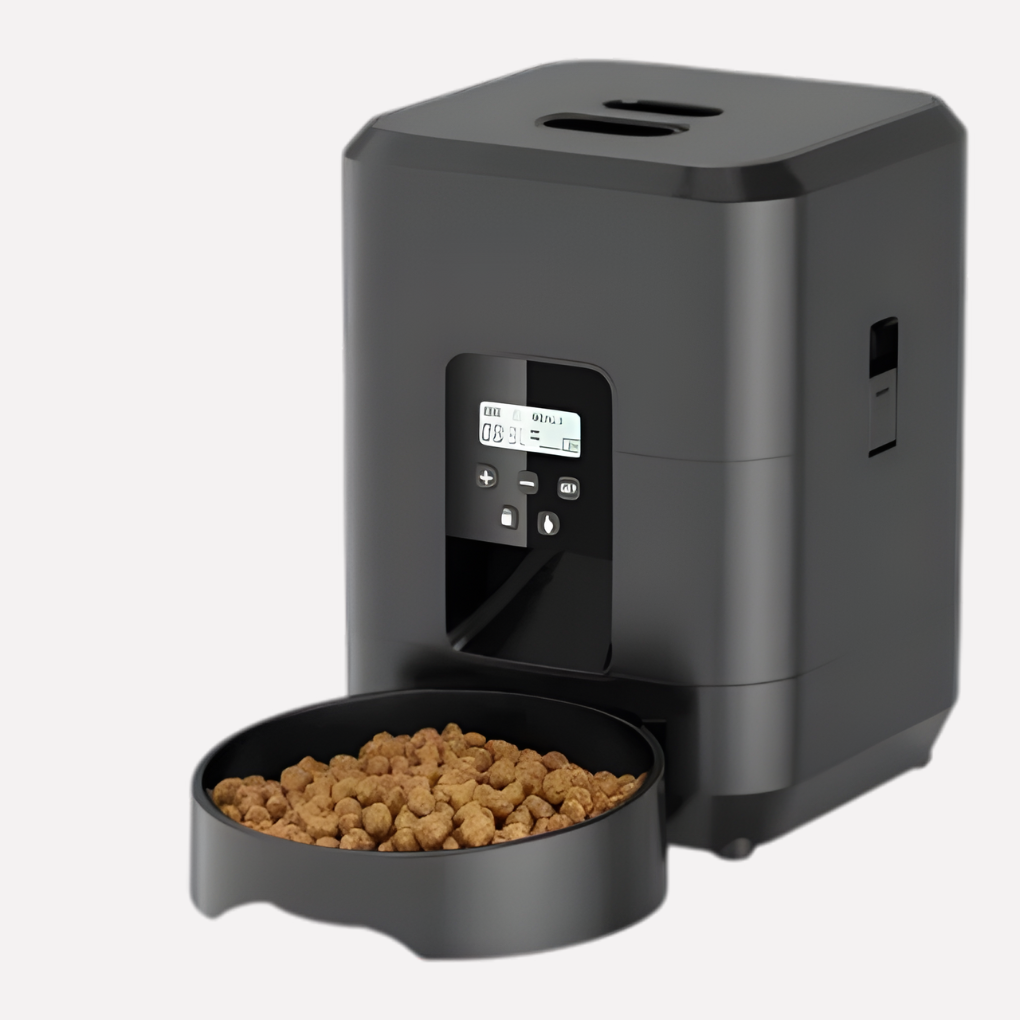 Modern smart automatic pet feeder. Ensures consistent, portioned dry food meals for your dog or cat, even when away.