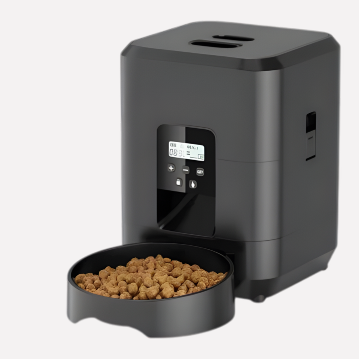 Modern smart automatic pet feeder. Ensures consistent, portioned dry food meals for your dog or cat, even when away.