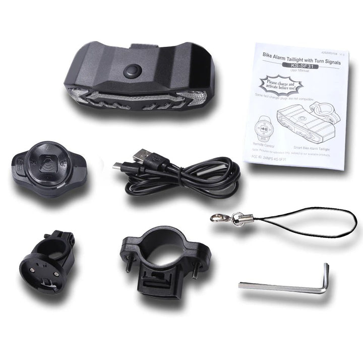 Bright smart rear light for night cycling. Includes a powerful anti-theft alarm for bike security.