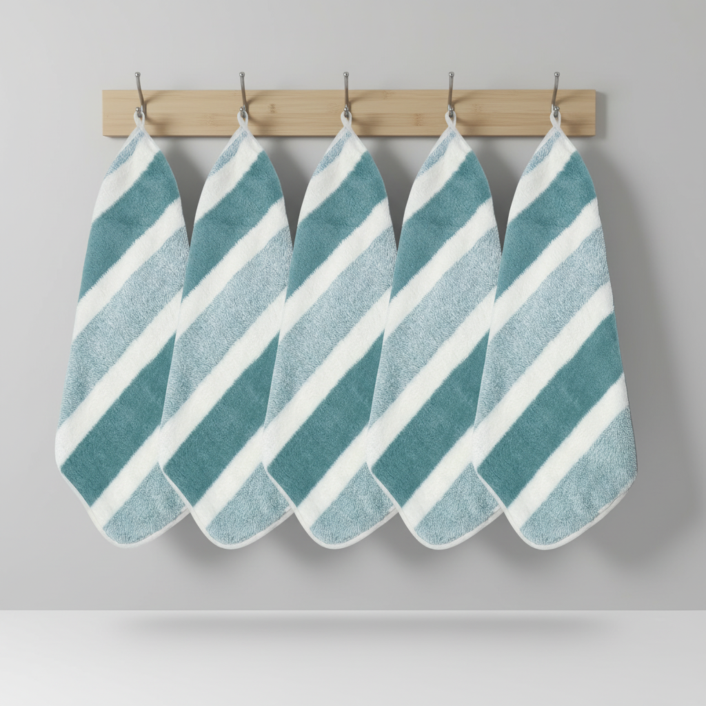 Ultra-soft, highly absorbent coral fleece striped towel set. Durable polyester bathroom towels for daily comfort.