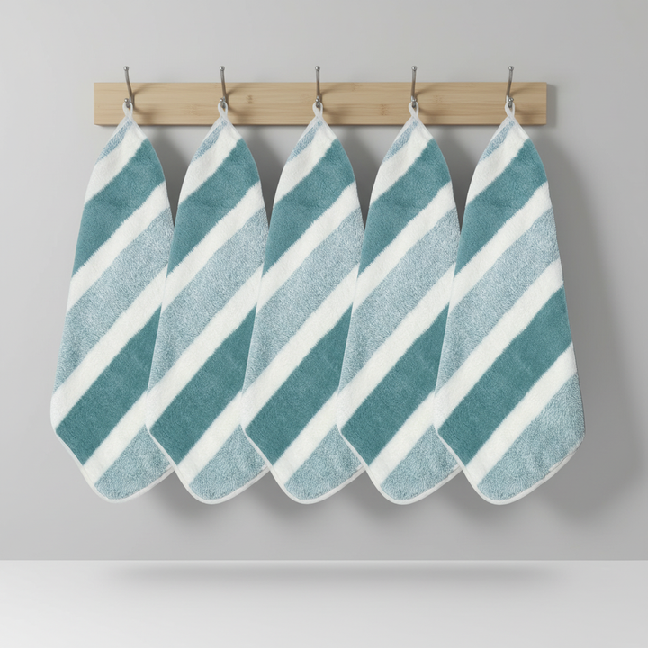 Ultra-soft, highly absorbent coral fleece striped towel set. Durable polyester bathroom towels for daily comfort.
