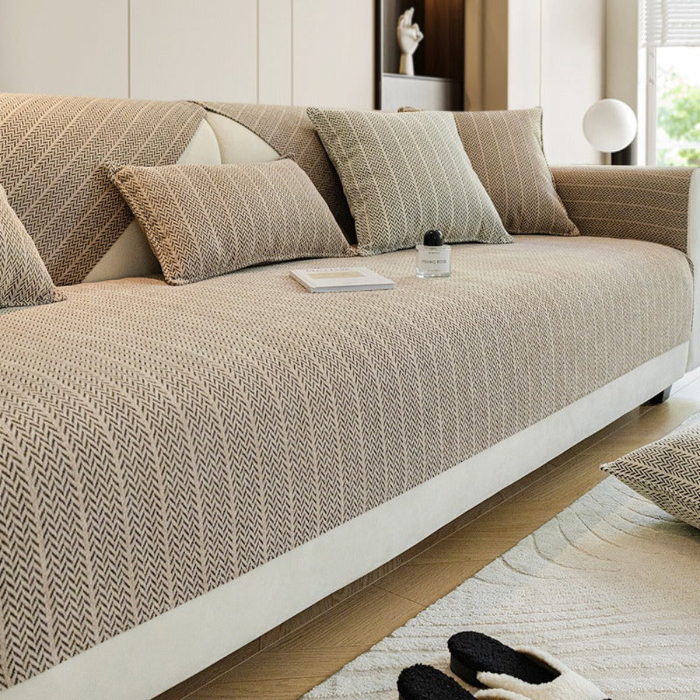 Stylish chenille sofa throw for living room home decor. Non-slip, anti-scratch & washable couch cover.