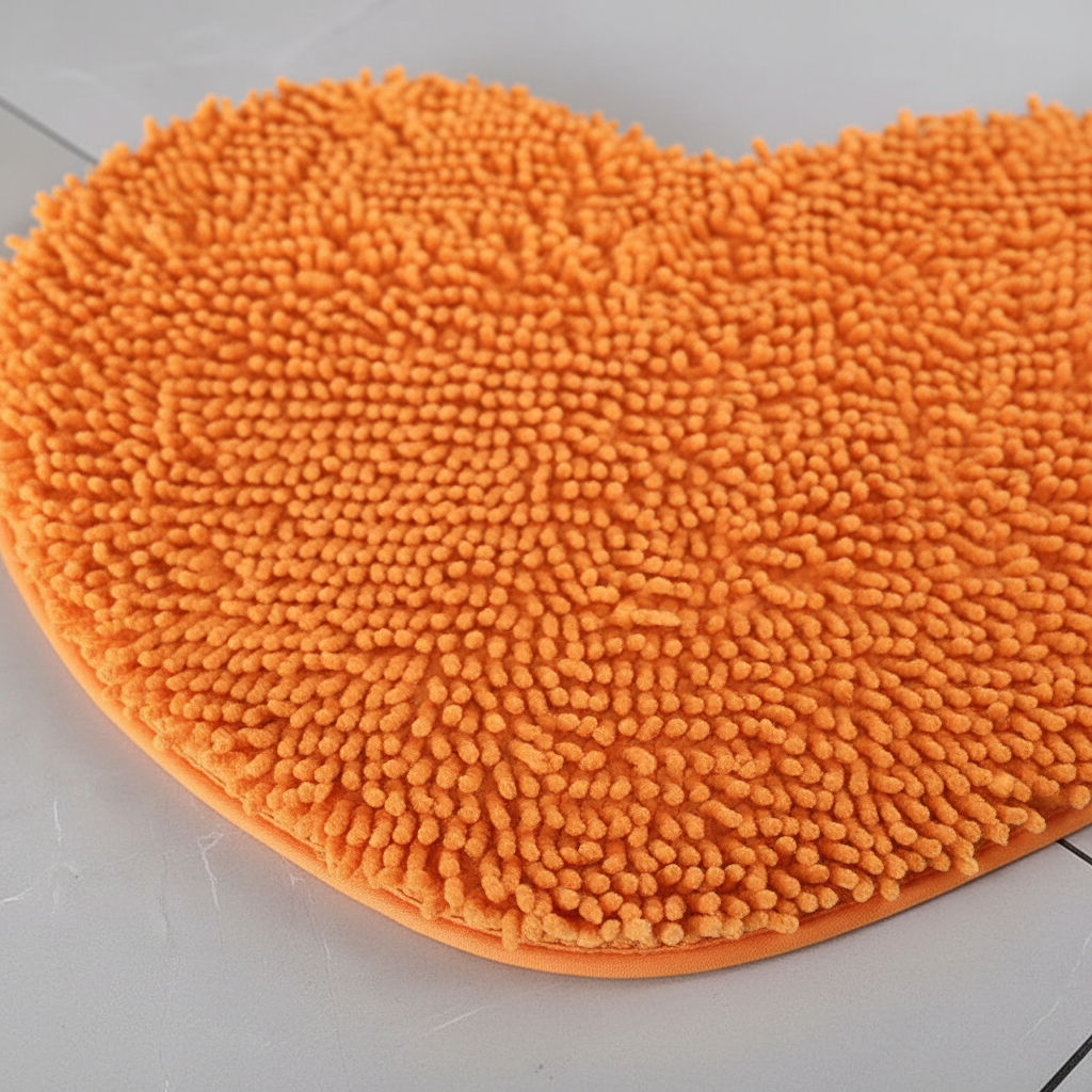 Cute anti-slip heart bath mat in soft chenille, ideal for safe & stylish bathroom decor. Highly absorbent.