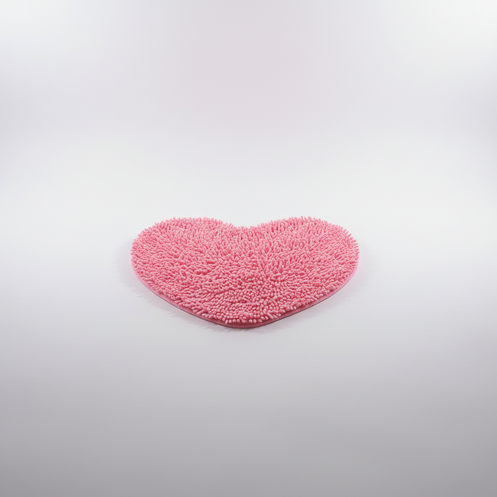 Charming heart-shaped chenille bath mat. Super soft microfiber adds a touch of cozy decor & absorbs water.