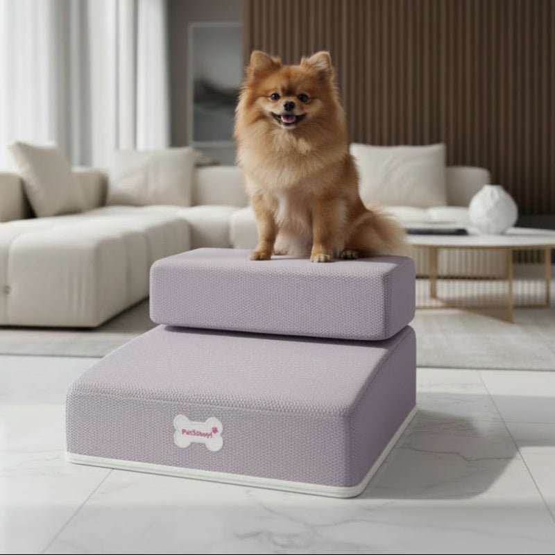Non-slip dog steps with soft, washable cover for small & senior pets to reach beds safely.