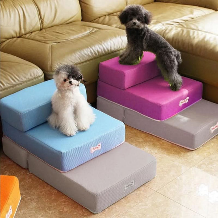 Safe, soft pet stairs with non-slip base for comfortable mobility aid for dogs & cats.