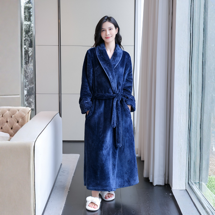 Plush hooded women's robe for ultimate relaxation. Enjoy the soft, cozy comfort of this winter loungewear.