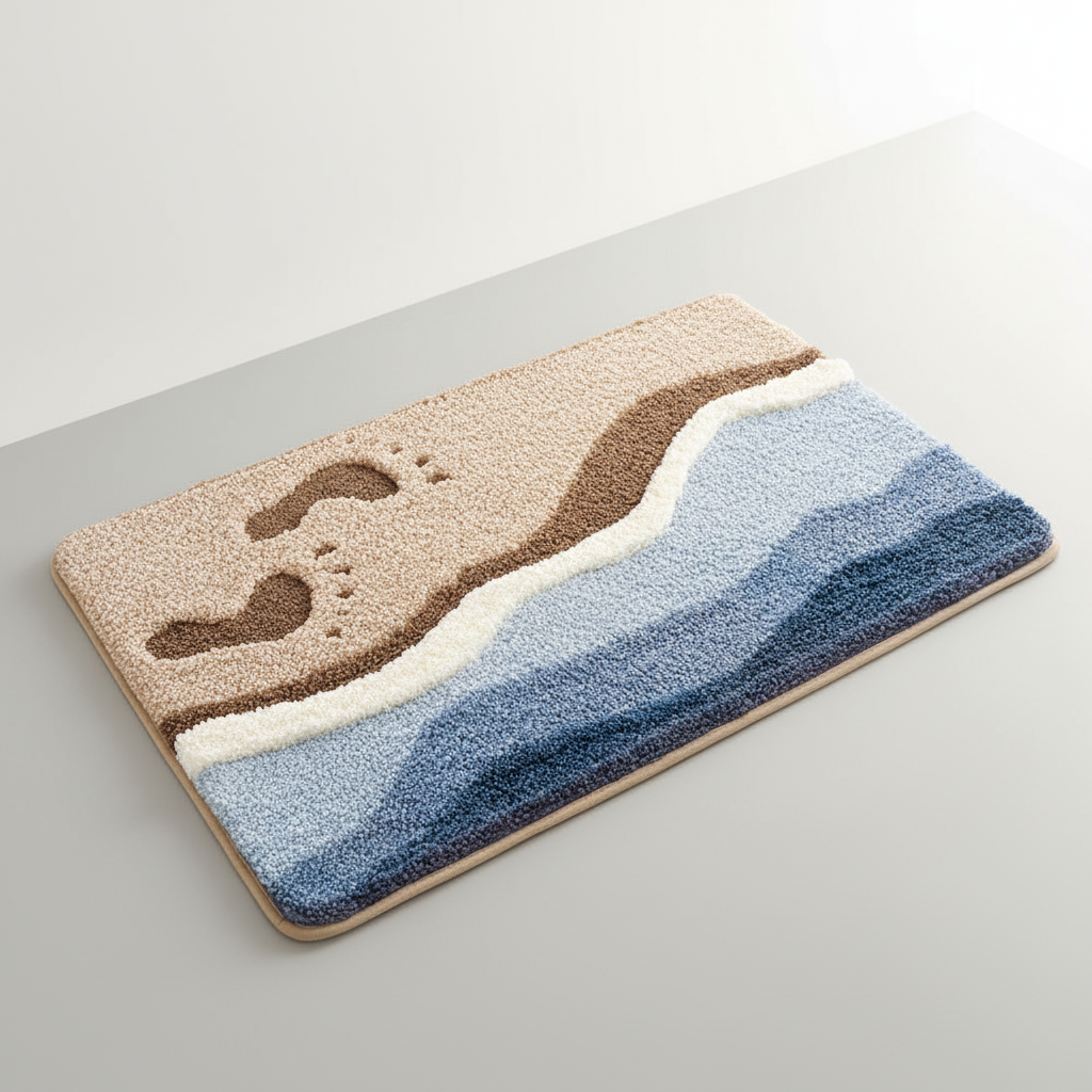 Cozy, soft plush non-slip floor mat for bathroom safety & comfort. Serene nature decor.