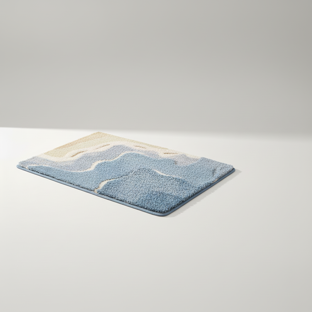 Secure non-slip, soft plush bathroom mat. Absorbent microﬁber for wet floors. Nature design.