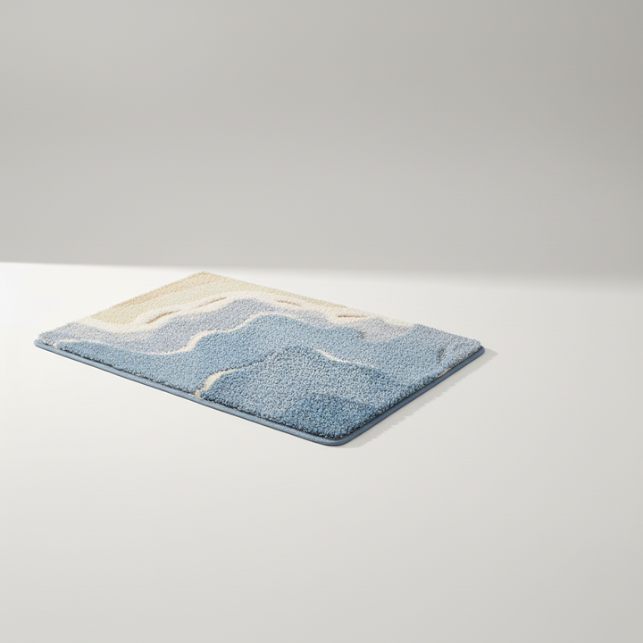 Secure non-slip, soft plush bathroom mat. Absorbent microﬁber for wet floors. Nature design.