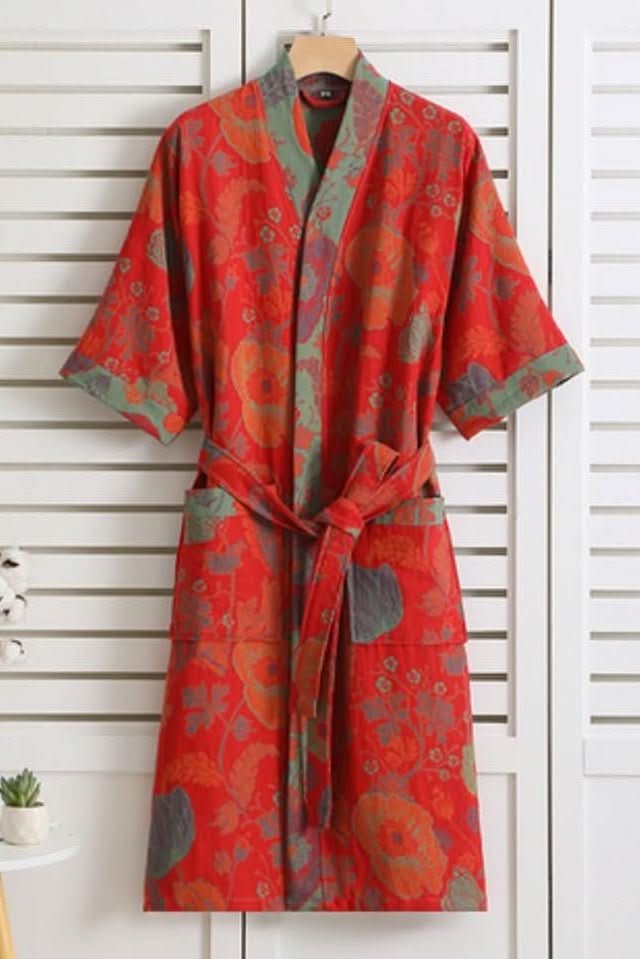 Elegant women's retro pattern bathrobe, lightweight and soft, perfect for home comfort & style.