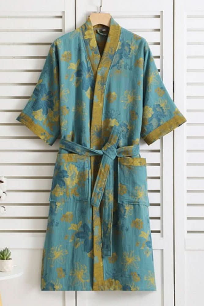Women's retro pattern bathrobe, soft, lightweight, and comfortable for stylish home lounging.