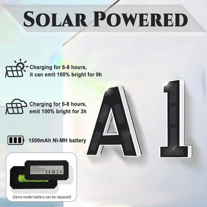 Bright solar house numbers for improved nighttime home identification, safety & curb appeal.