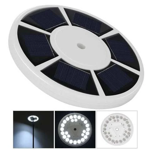 "Solar-powered LED flagpole light with 26 bright LEDs, illuminating flags at night; waterproof and easy to install."