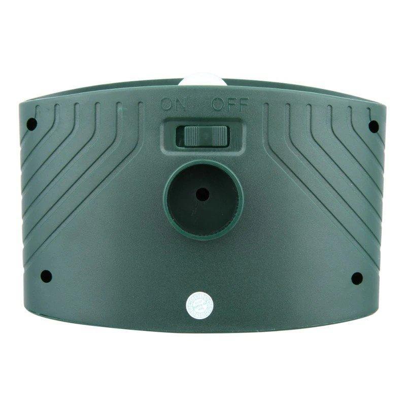 "Solar-powered ultrasonic rabbit repeller with dual sensors and LED lights for effective garden protection against rabbits."