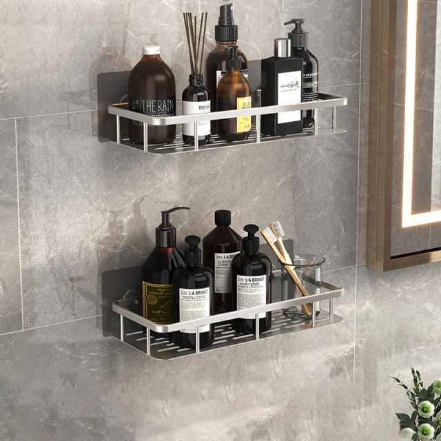 Rust-resistant metal suction bathroom shelf, a long-lasting and sturdy storage solution.