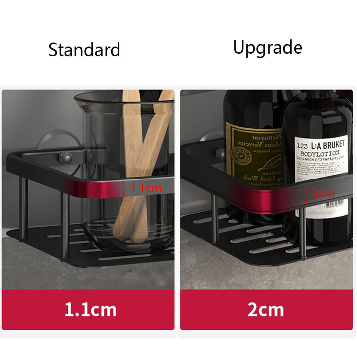 Compact metal suction shower shelf, perfect space-saving caddy for small bathrooms.