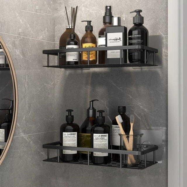 Easy-clean metal suction bathroom caddy, practical & hygienic shower storage organizer.