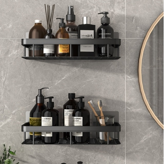 Bathroom wall organizer with powerful suction cups, perfect for all bath essentials.