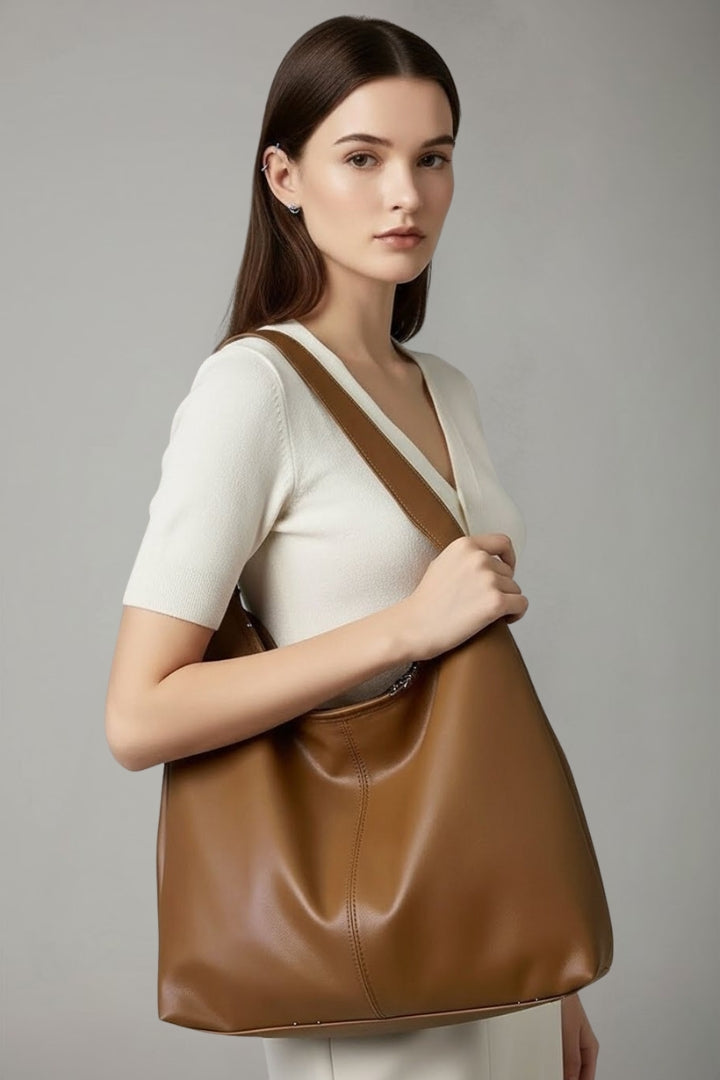 Structured coffee women's carryall handbag. Spacious & organized everyday tote, also wearable as an elegant shoulder bag.