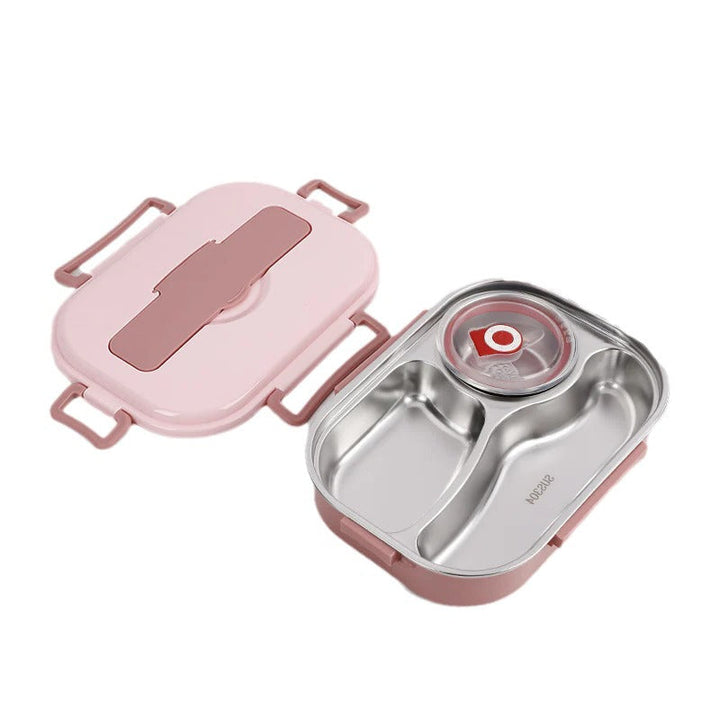 Portable stainless steel food container, thermal insulation, 4 separate compartments.