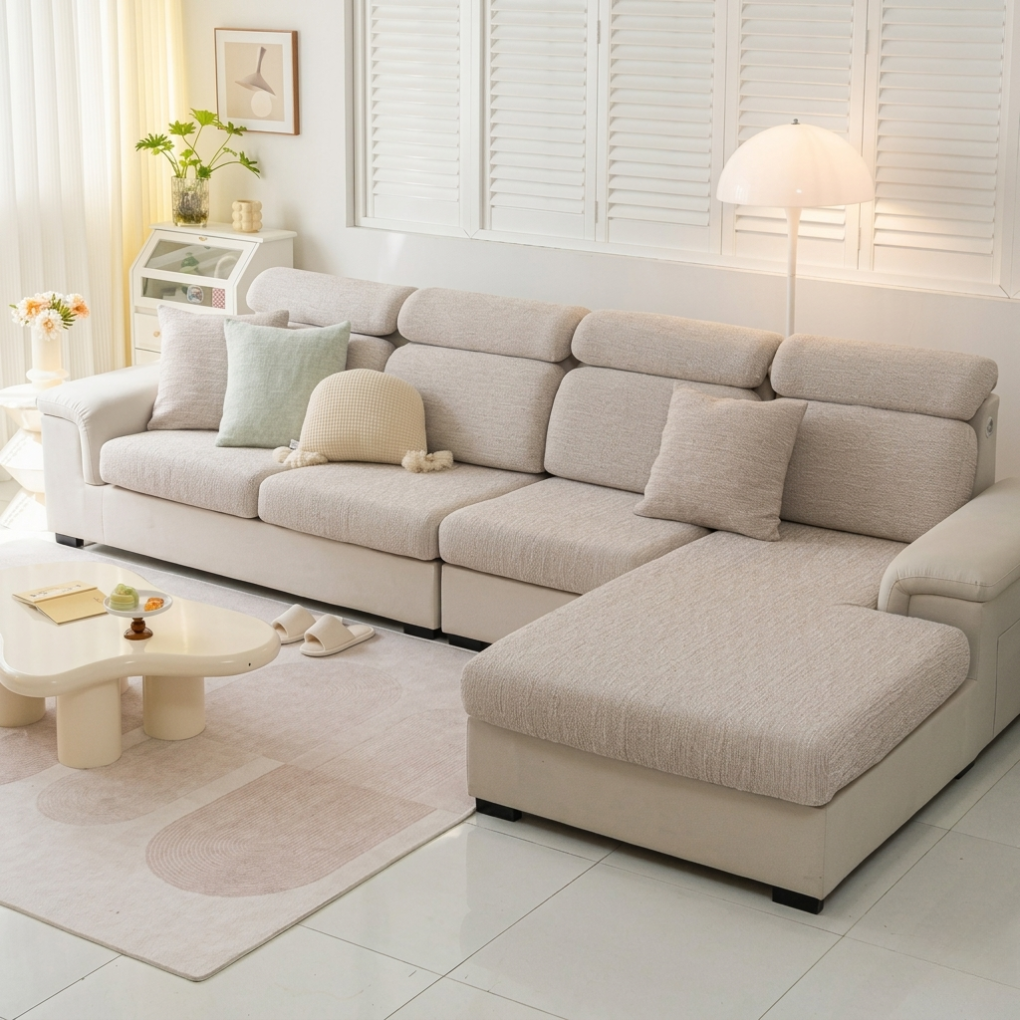 Stretch linen blend sofa cover protects furniture from pets. Washable, universal fit slipcover for living room.