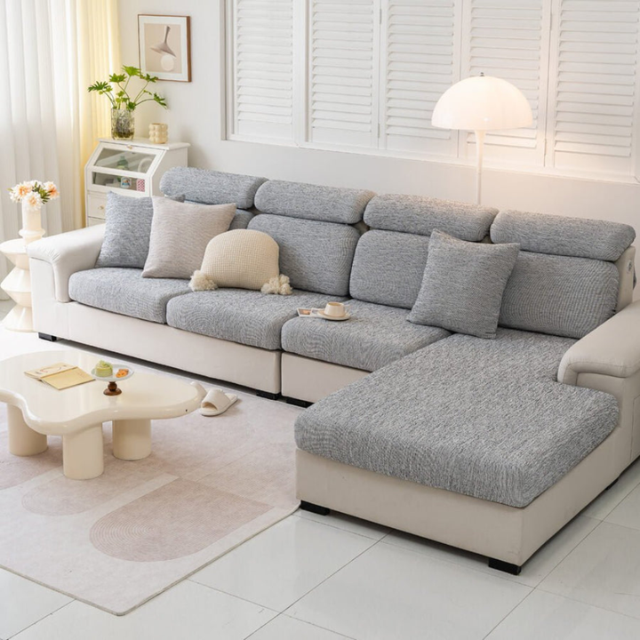 Universal fit stretch linen blend furniture cover. Pet protector slipcover for sofas & couches, easy wash.