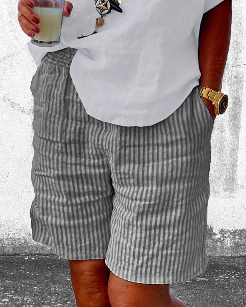Casual womenswear: striped summer shorts, designed for comfort and style on vacation or at the beach.