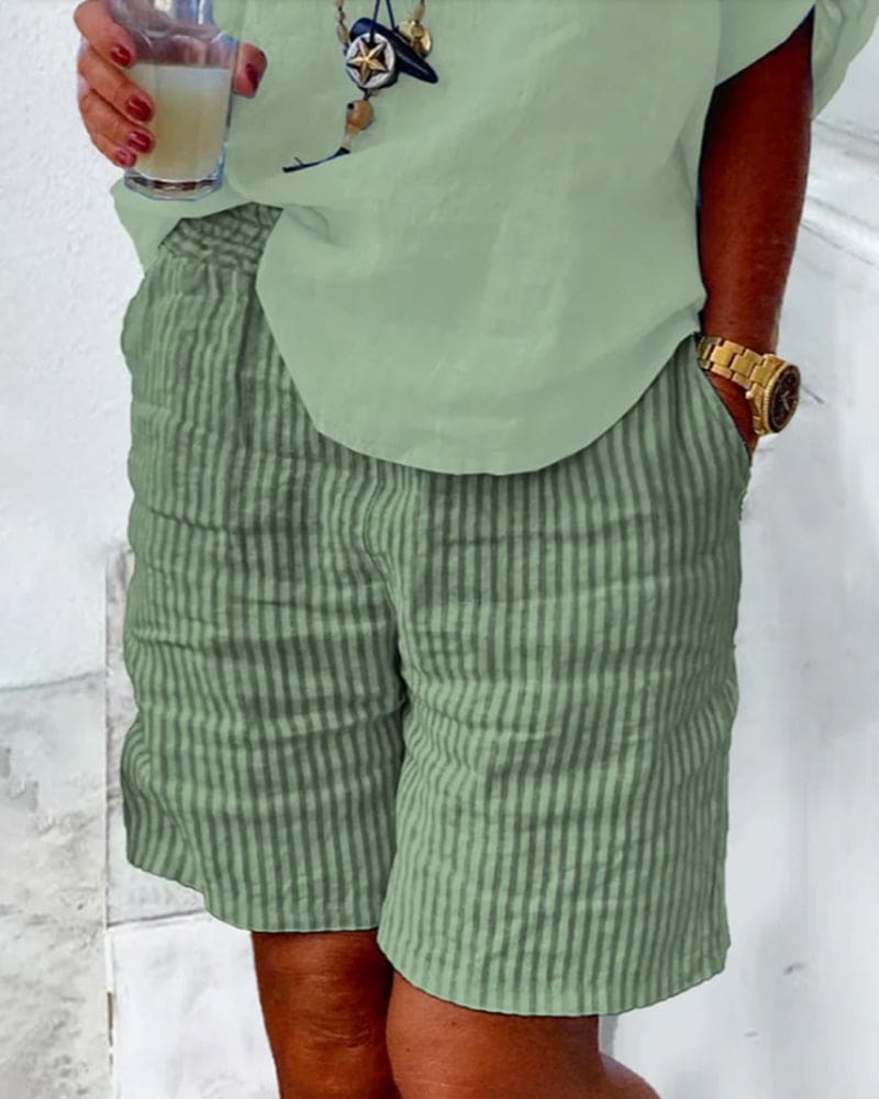Léonie women's striped summer shorts, comfortable and stylish for casual wear, beach, and vacation.