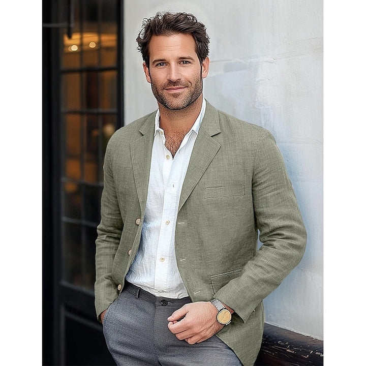 All-season green men's classic blazer, a sophisticated jacket for professional or smart casual occasions.