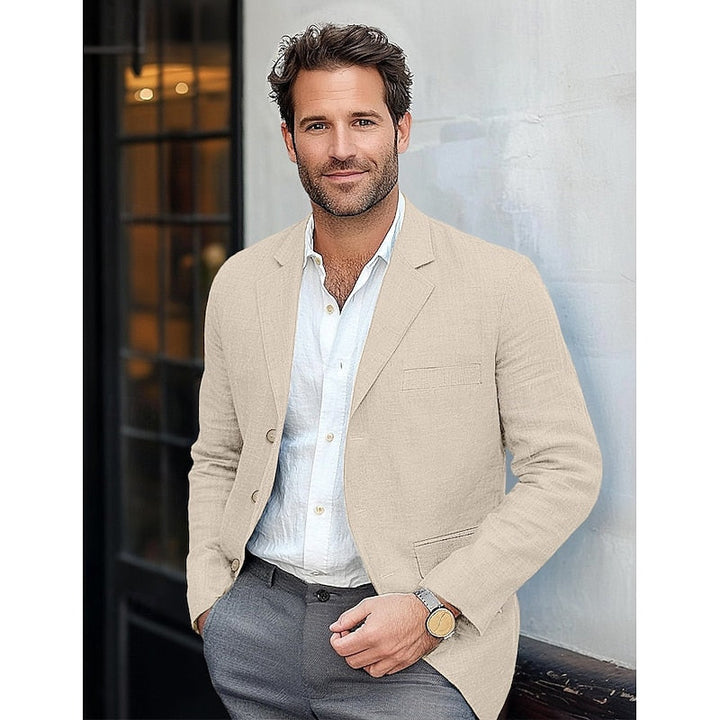 Elegant beige men's classic blazer, a versatile jacket for business, casual, or professional attire.