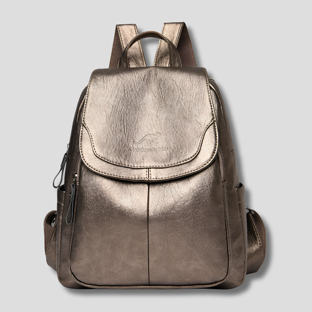 Chic embossed leather anti-theft backpack for women. Designer quality everyday bag for secure carrying.
