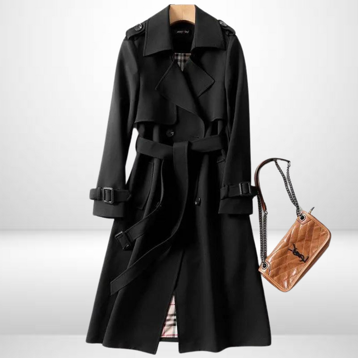Elegant women's mid-length padded coat. Stylish, warm everyday outerwear for fall & winter comfort.