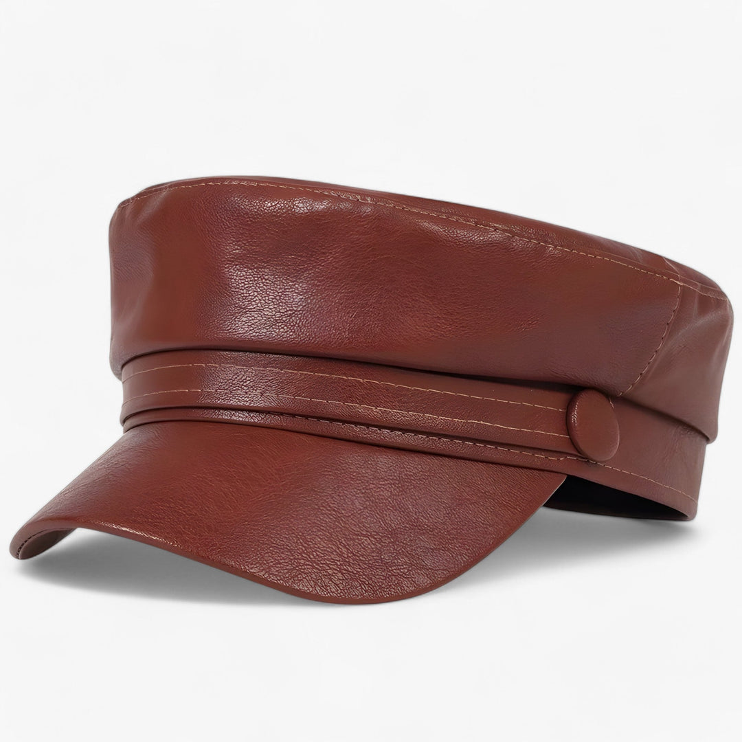 Stylish women's octagonal flat cap made of black PU leather, perfect for urban fashion & fall winter casual wear.