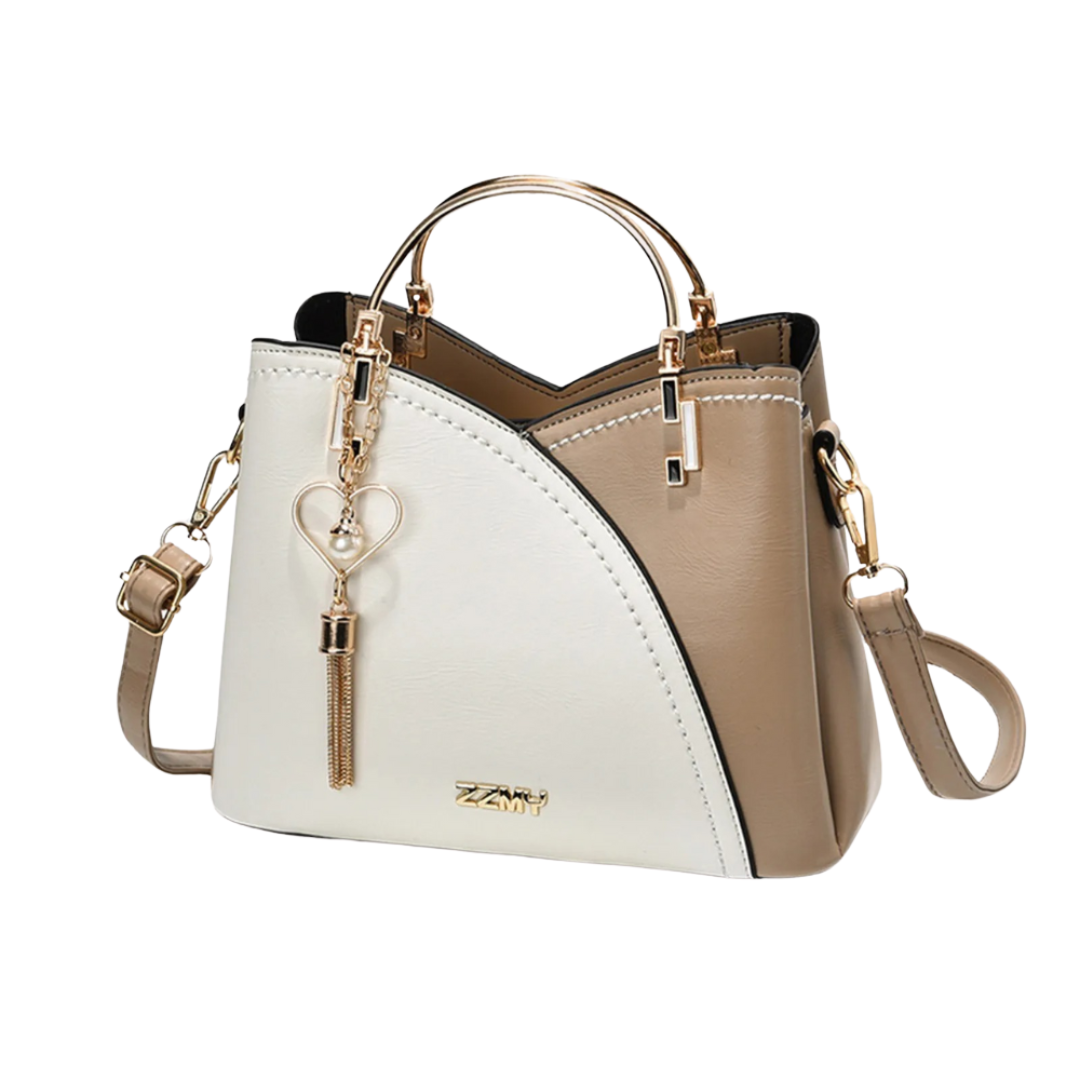 Stylish Women's Patchwork Tote Bag with Tassel Charm. Perfect everyday shoulder bag, versatile fashion accessory.