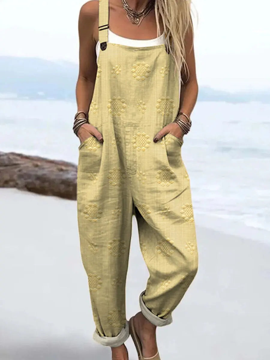 Essential women's casual pattern jumpsuit, a relaxed wide-leg summer outfit for effortless comfort and style.