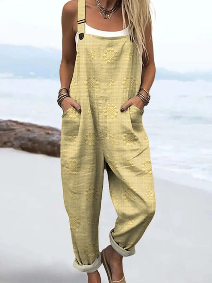 Essential women's casual pattern jumpsuit, a relaxed wide-leg summer outfit for effortless comfort and style.