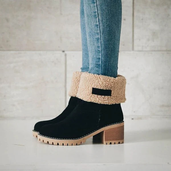 Stylish women's warm snow boots with block heel, waterproof design, perfect for winter fashion & cold weather.