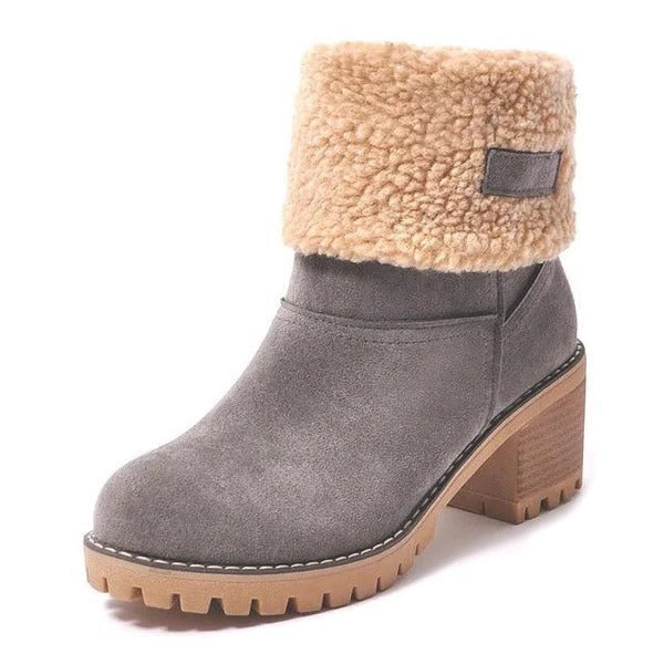 Cozy women's waterproof block heel ankle boots, ideal for keeping warm & dry in winter snow and cold weather.