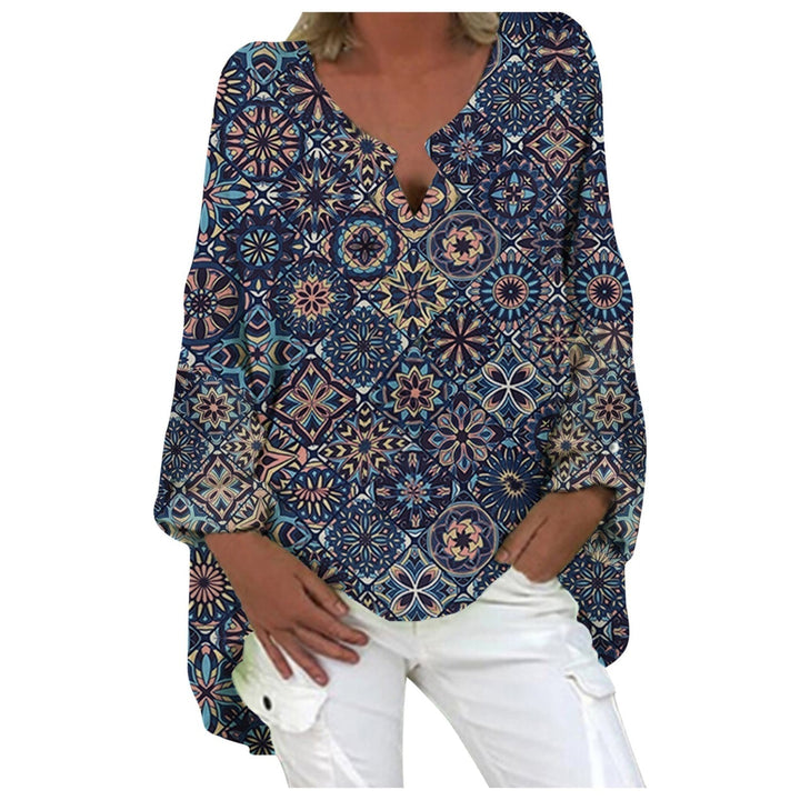 Elegant women's loose fit linen blouse, long sleeves, ideal for casual or office summer style.