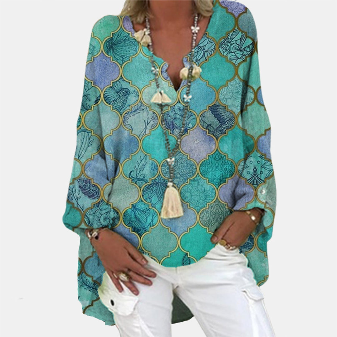 Loose fit linen blouse for women, long sleeves, elegant & casual. Great for summer fashion.