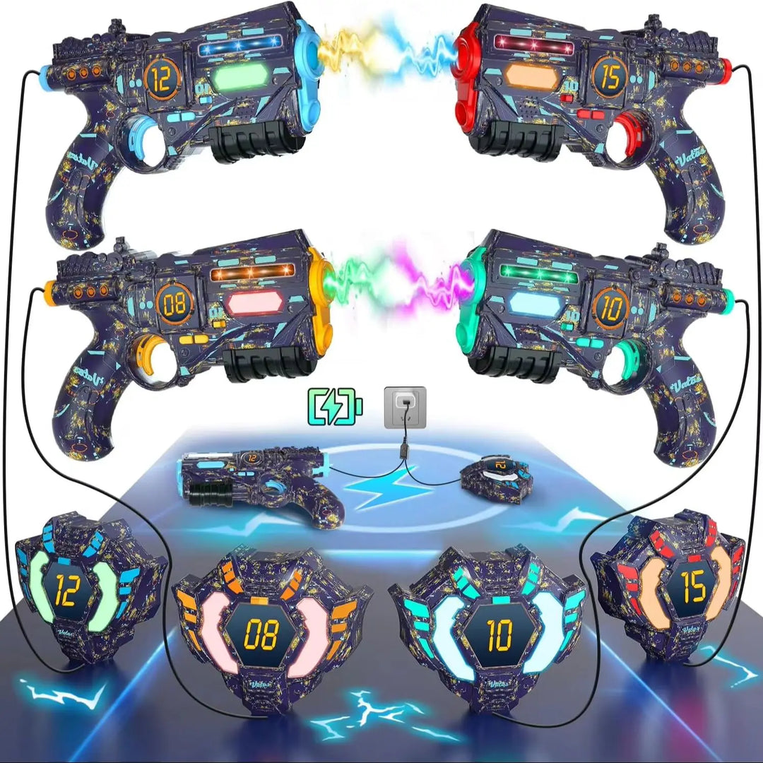 Tagonix rechargeable laser tag set with blasters & vests for kids & adults. Perfect for active outdoor team battles.