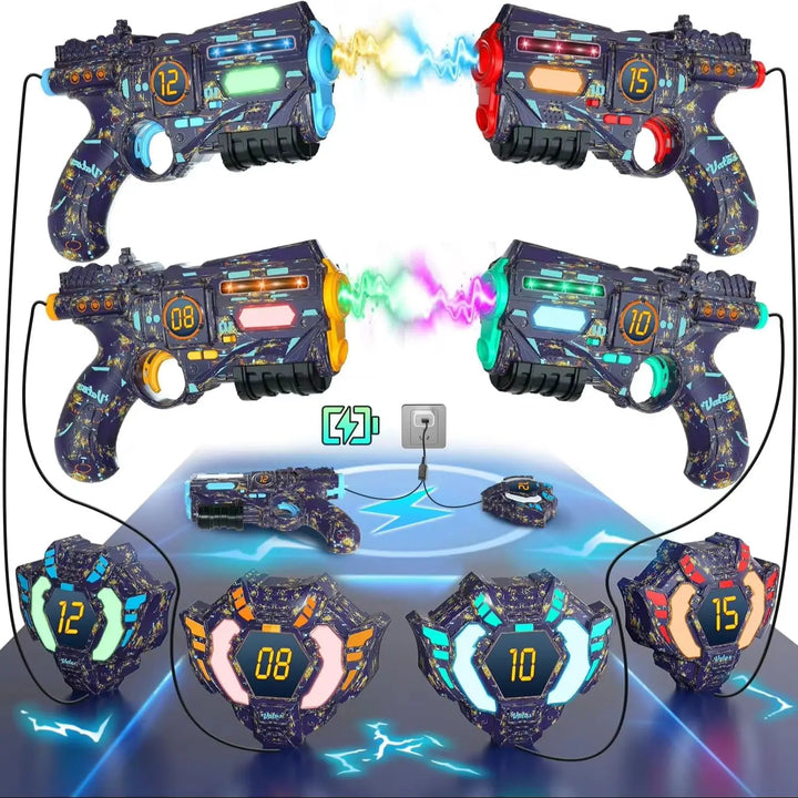 Tagonix rechargeable laser tag set with blasters & vests for kids & adults. Perfect for active outdoor team battles.