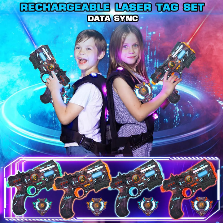 Rechargeable Tagonix laser tag blasters & vests, an exciting electronic toy for kids' games & adult team battles.